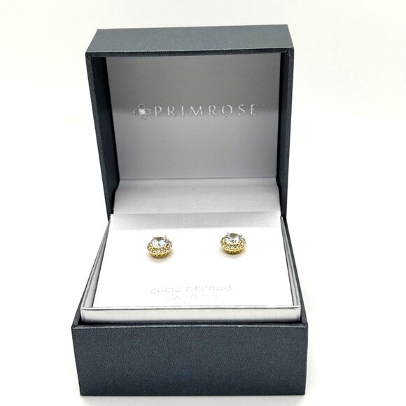 PRIMROSE Jewelry - Primrose 18K Gold Over Sterling Silver Cubic Zirconia Halo Stud Earrings